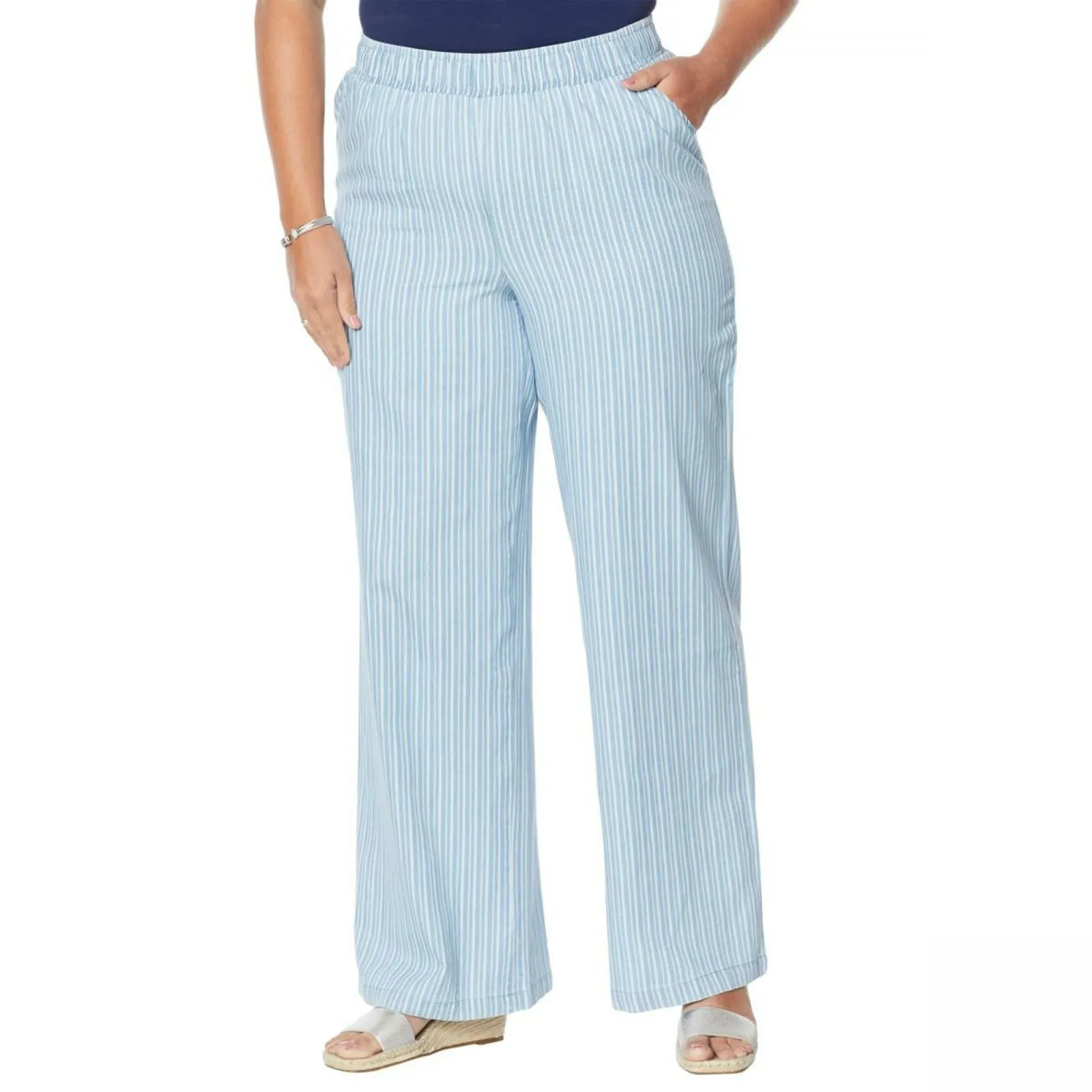 DG2 by Diane Gilman Women's Plus Size SoftCell Chambray Wide Leg Pants
