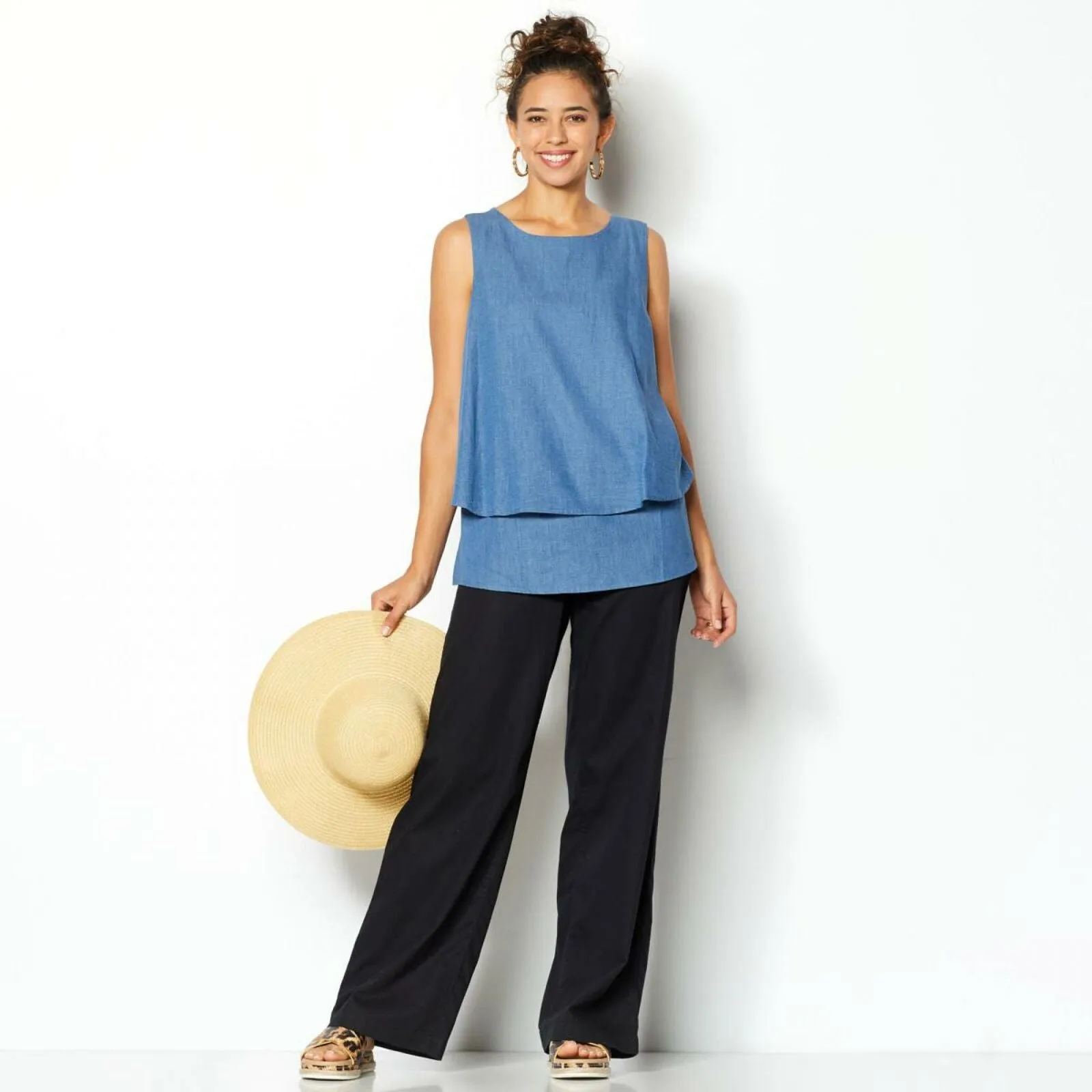 DG2 by Diane Gilman Women's Plus Size SoftCell Chambray Wide Leg Pants