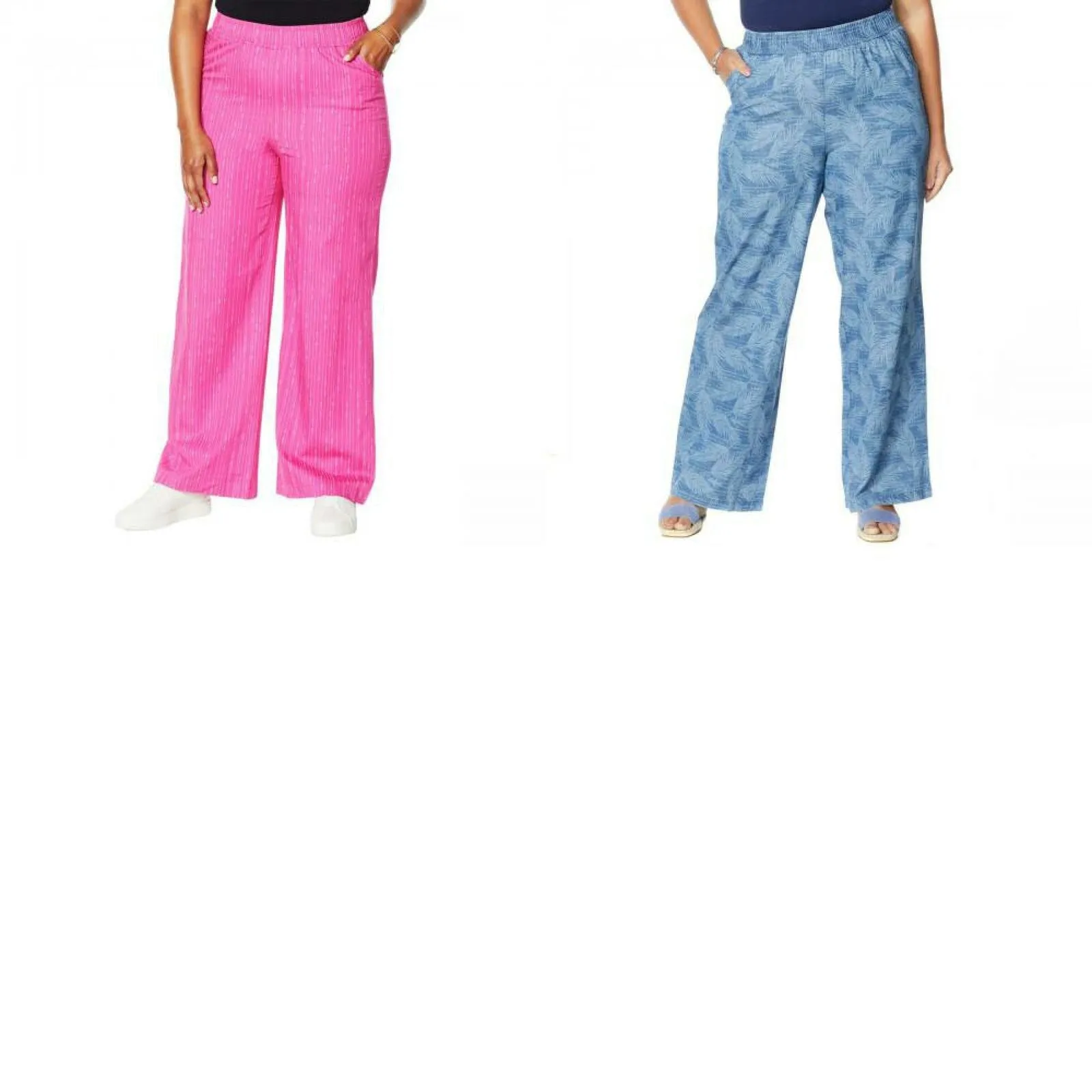 DG2 by Diane Gilman Women's Plus Size SoftCell Chambray Wide Leg Pants