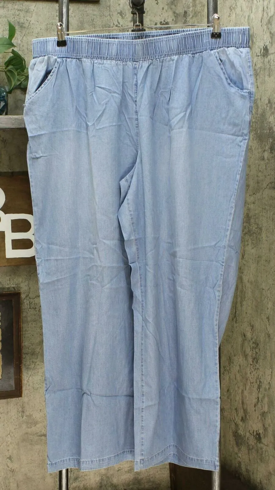 DG2 by Diane Gilman Women's SoftCell Chambray Wide Leg Pants Plus 2X