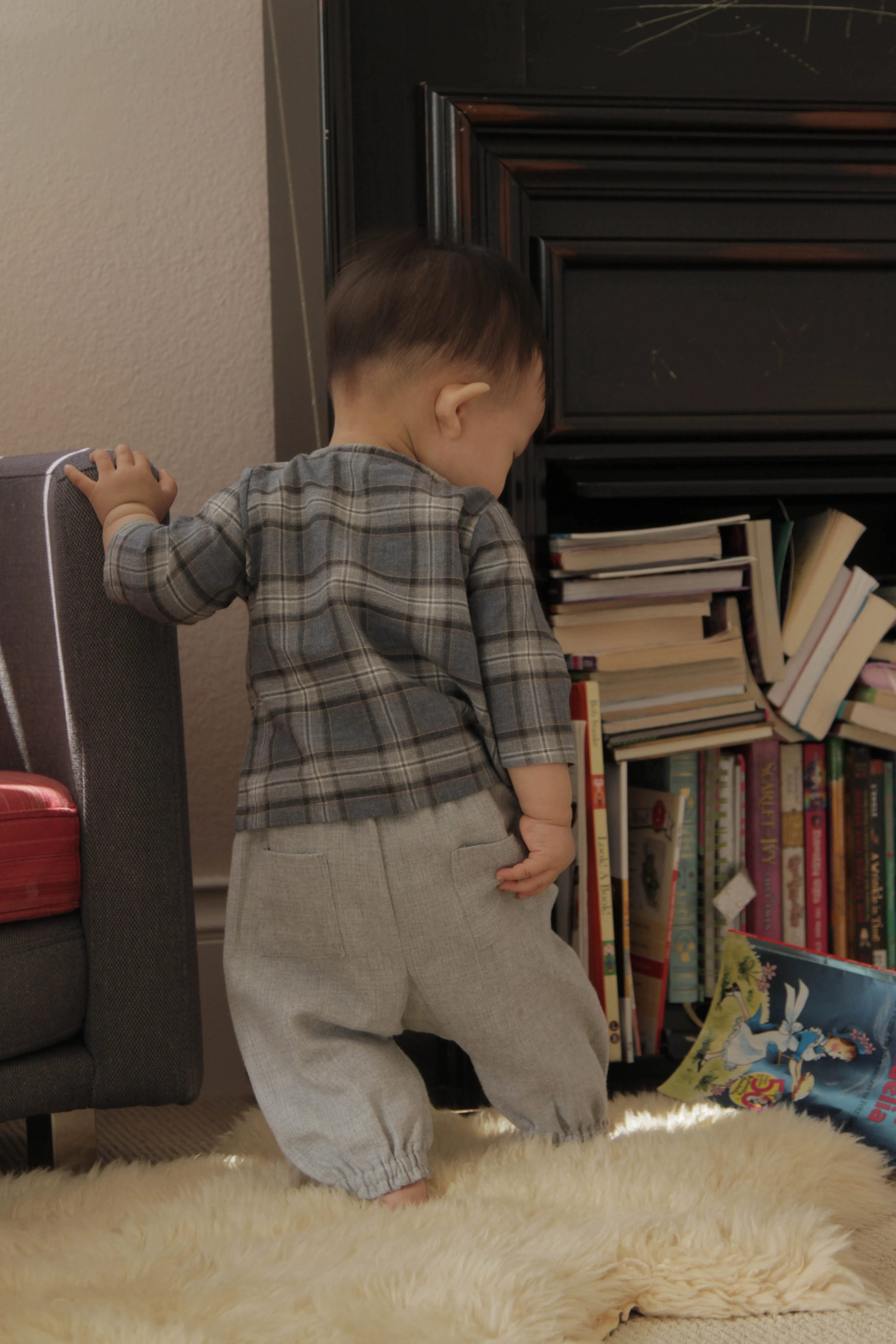 Double Face Chambray Gathered Pants, Stone