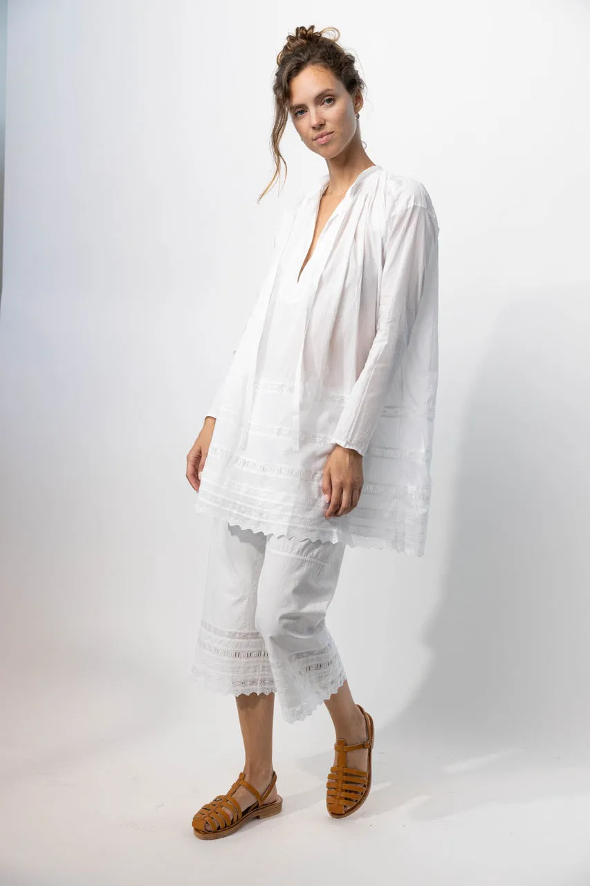 Drawstring Pants with Vintage Lace