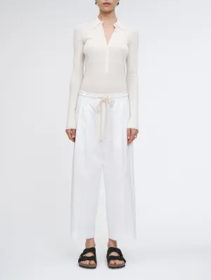 Drawstring Pleat Front Pant in White/White Stripe