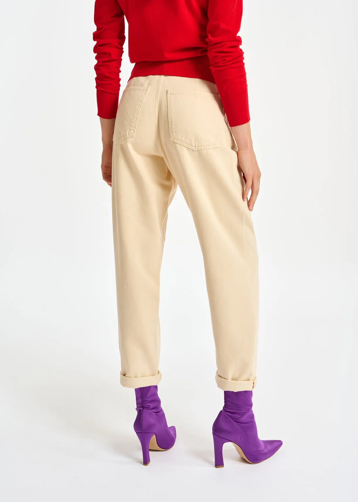Ecru denim tapered high-rise jeans