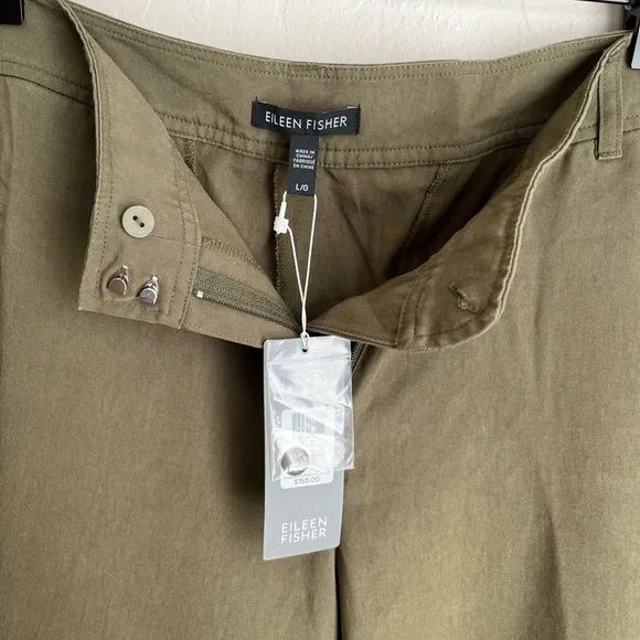 Eileen Fisher Tapered Tencel Casual Summer Shorts Olive Size Large NEW