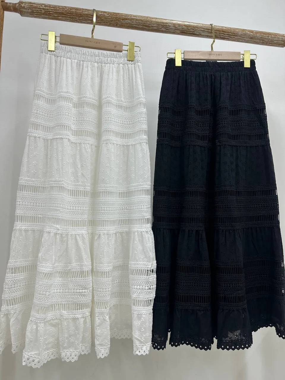 Elia Eyelet Tiered Lines Skirt