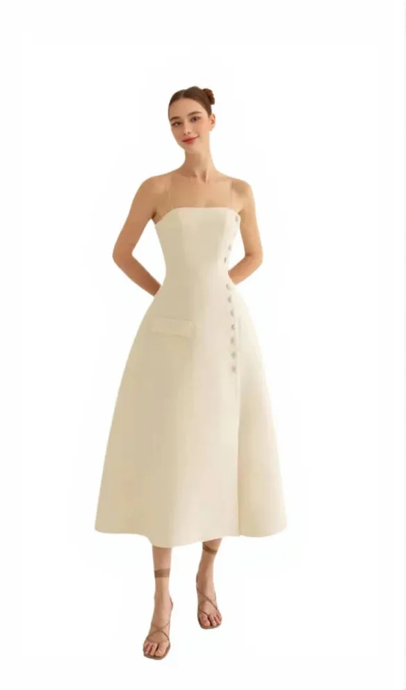 Elio button-embellished Midi Dress in cream