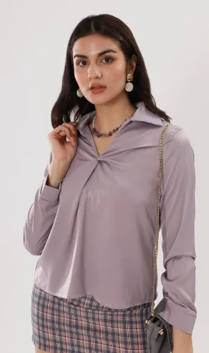 ELLIS Ruched-Front Collared Top (Lavander)