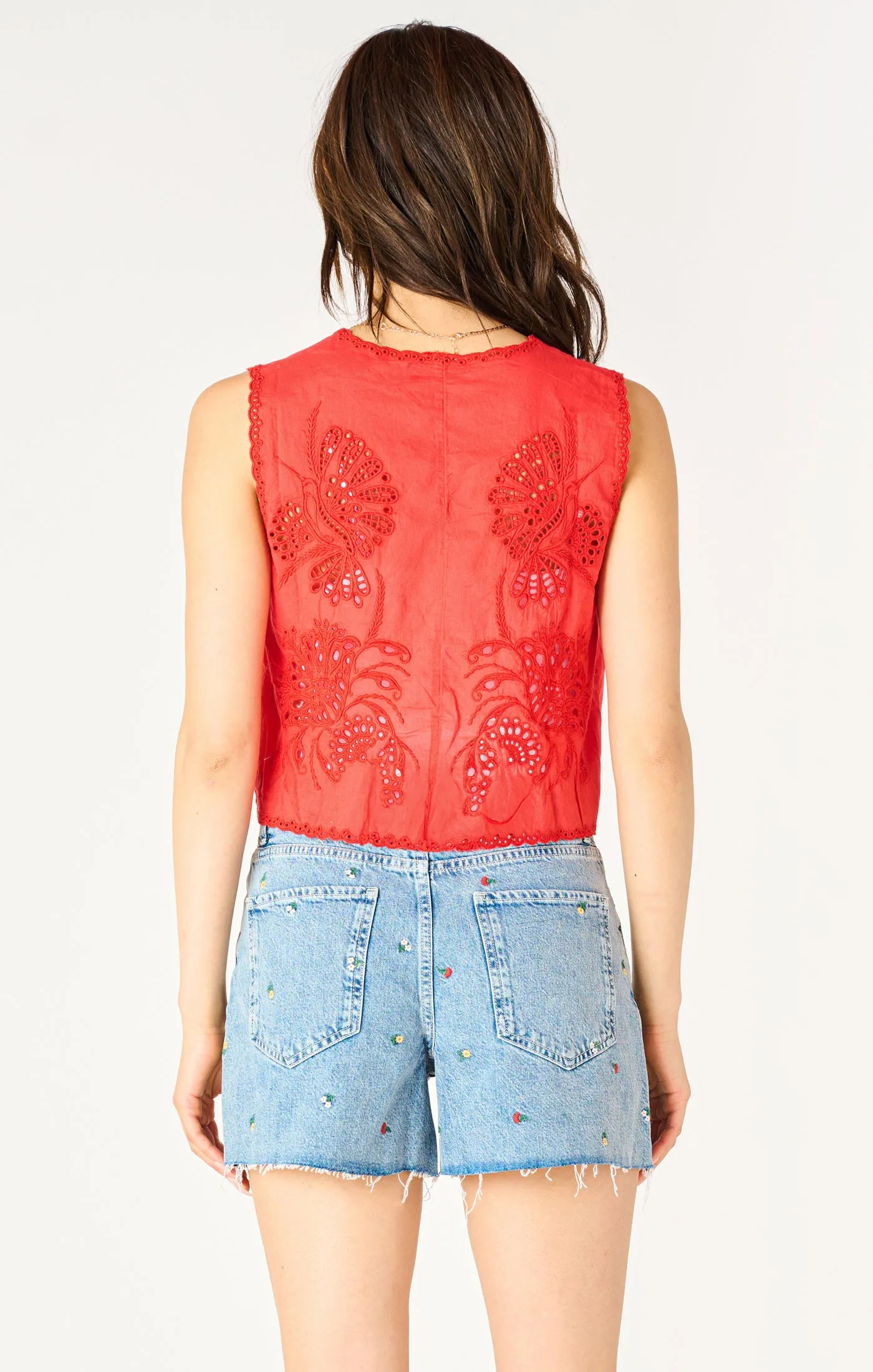 Embroidered Tie-Front Top