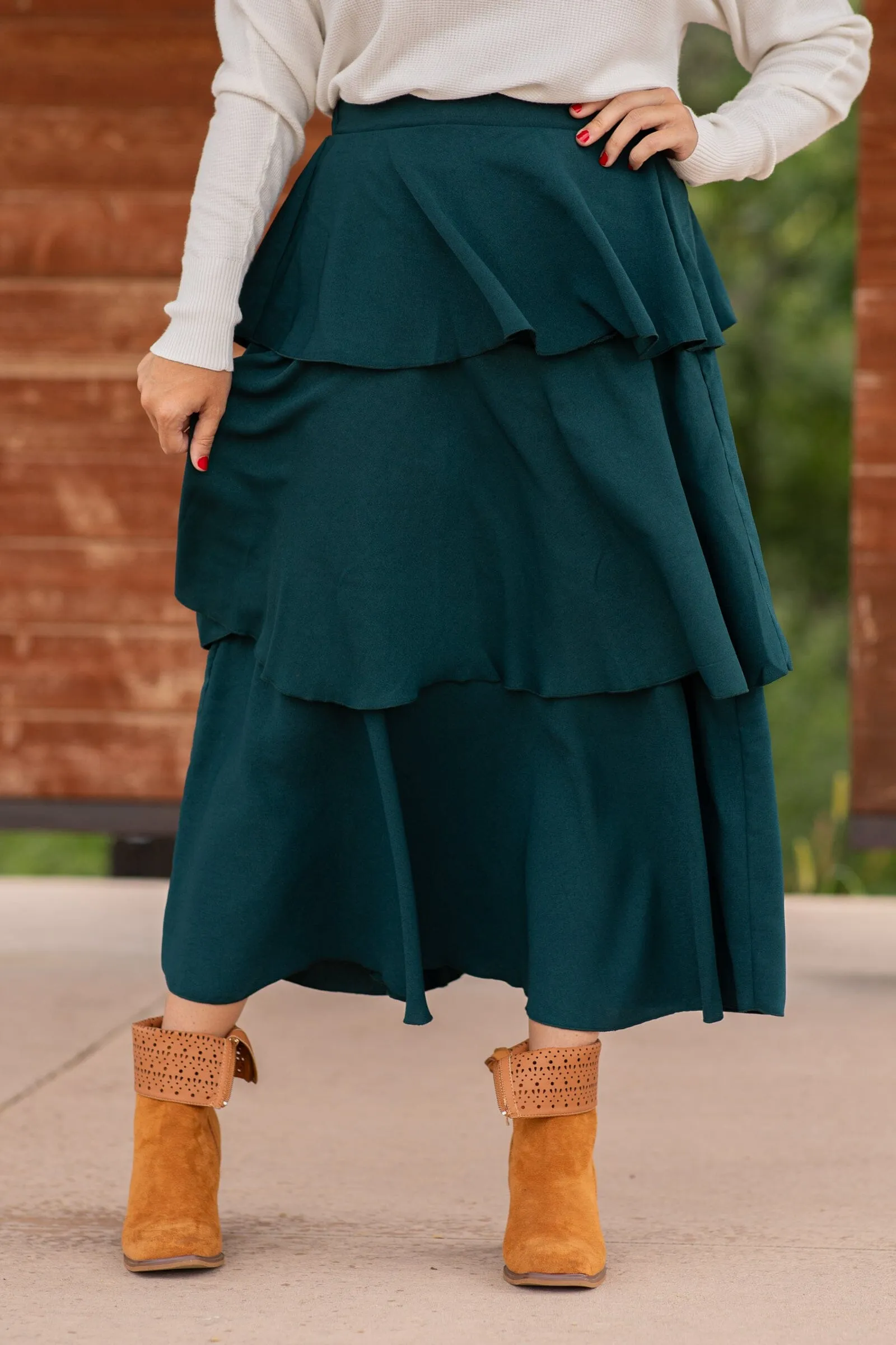 Emerald Elastic Waist Tiered Skirt