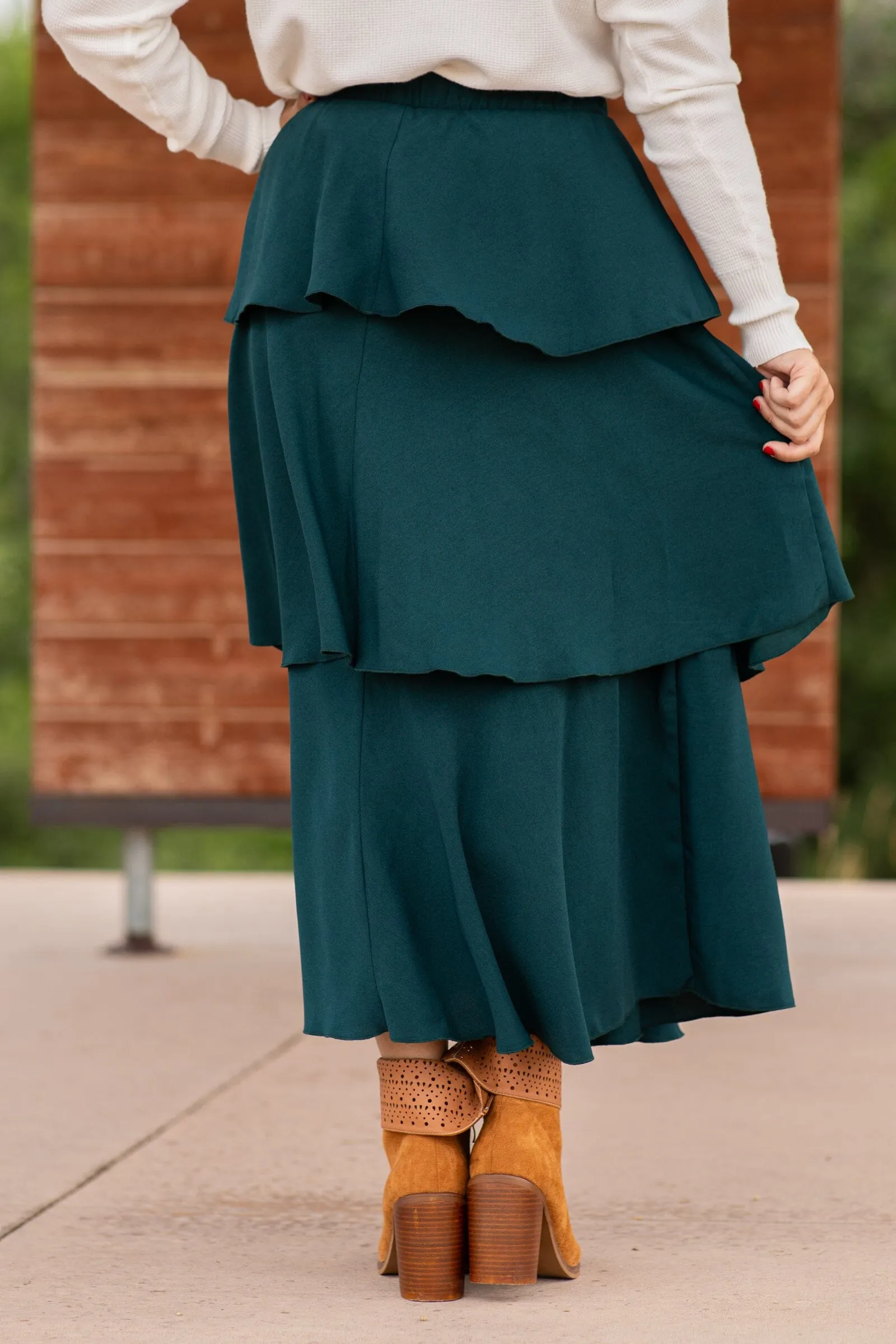 Emerald Elastic Waist Tiered Skirt
