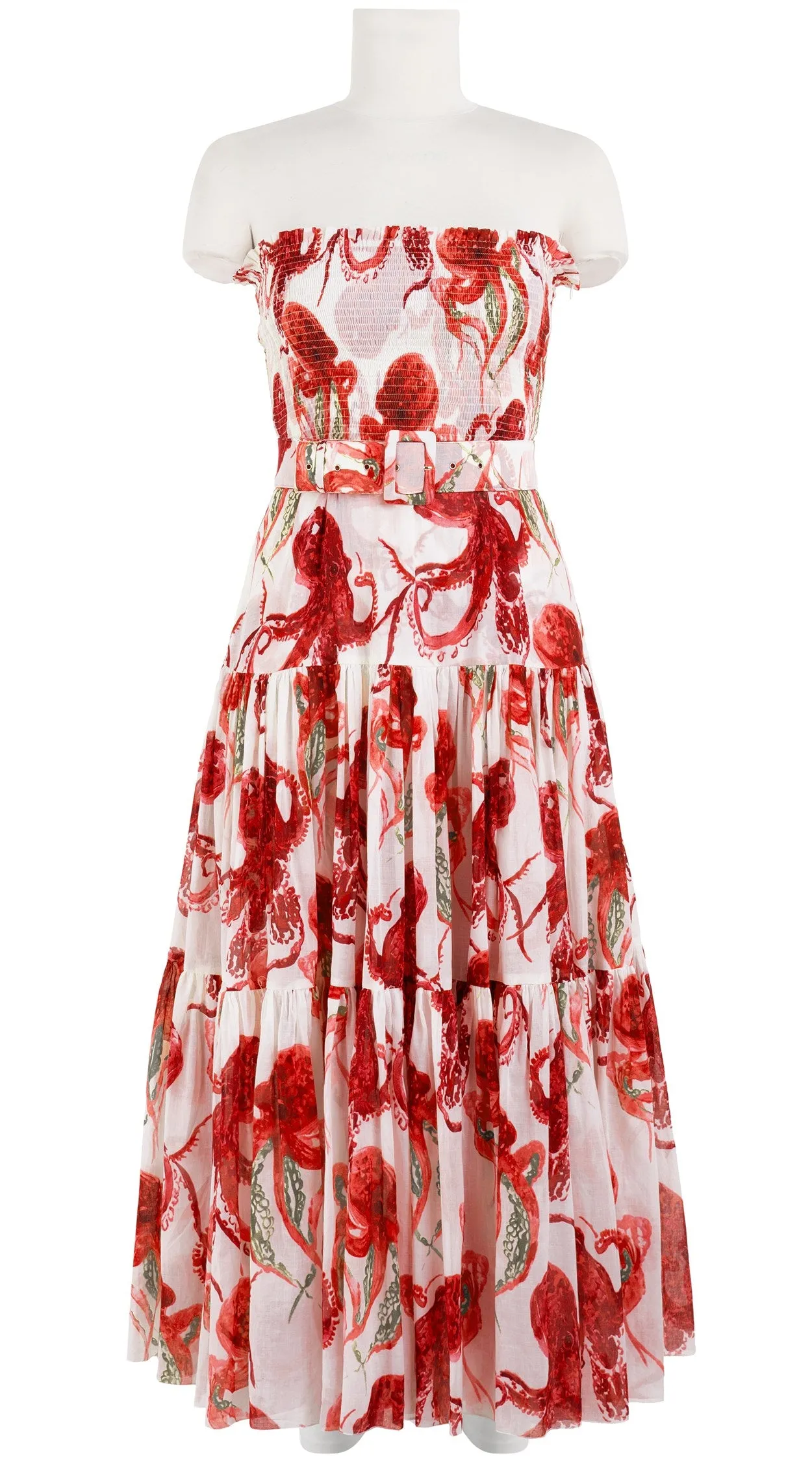 Emma Dress Tube Smock Band Strapless Midi Plus Length Cotton Musola (Octopus)