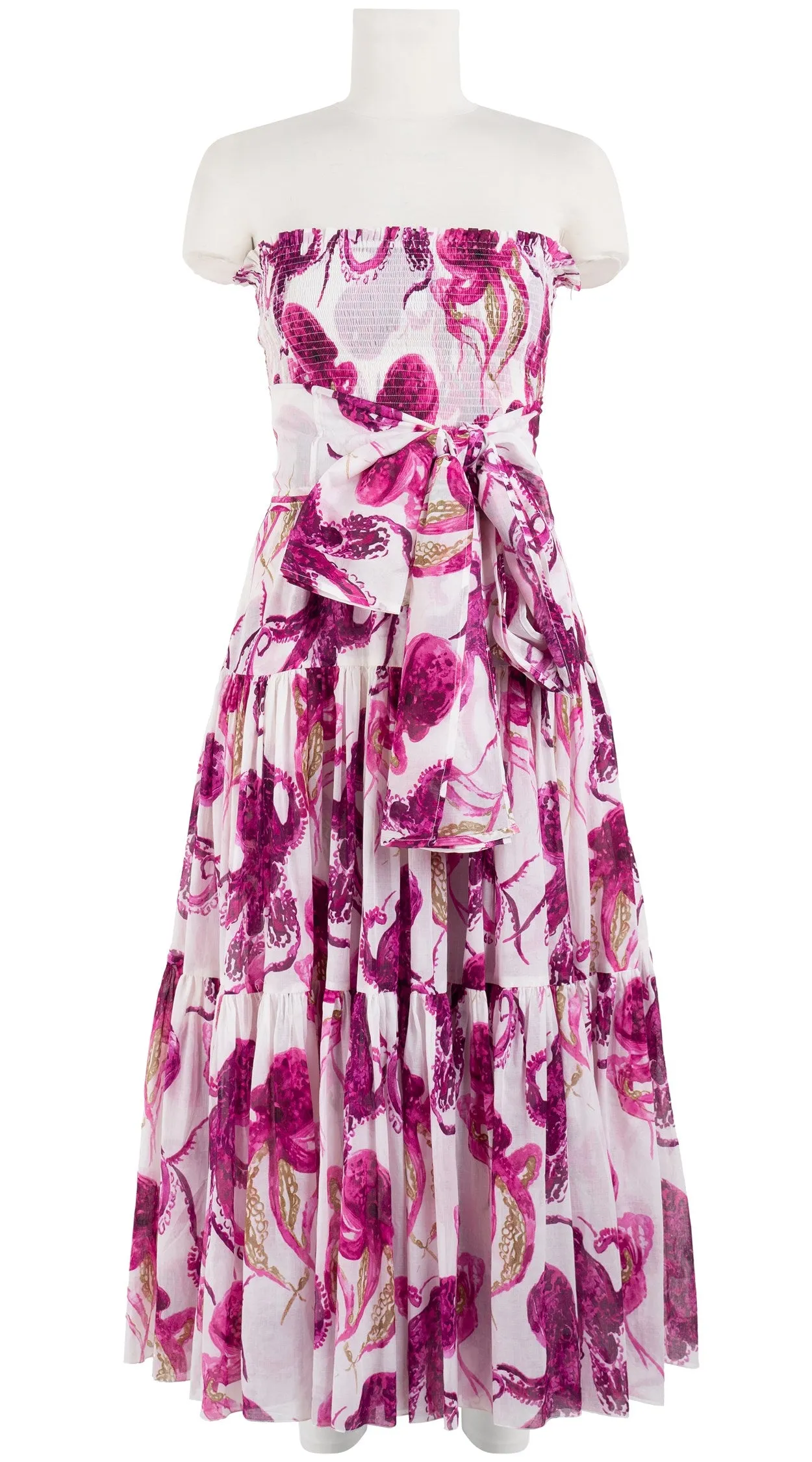 Emma Dress Tube Smock Band Strapless Midi Plus Length Cotton Musola (Octopus)
