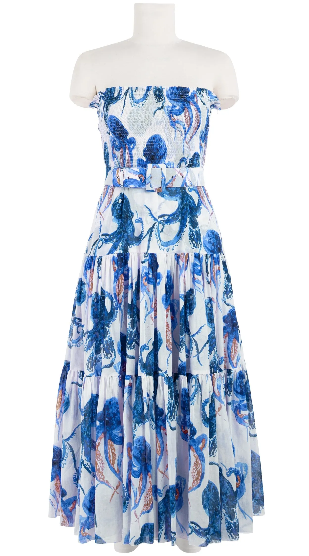 Emma Dress Tube Smock Band Strapless Midi Plus Length Cotton Musola (Octopus)