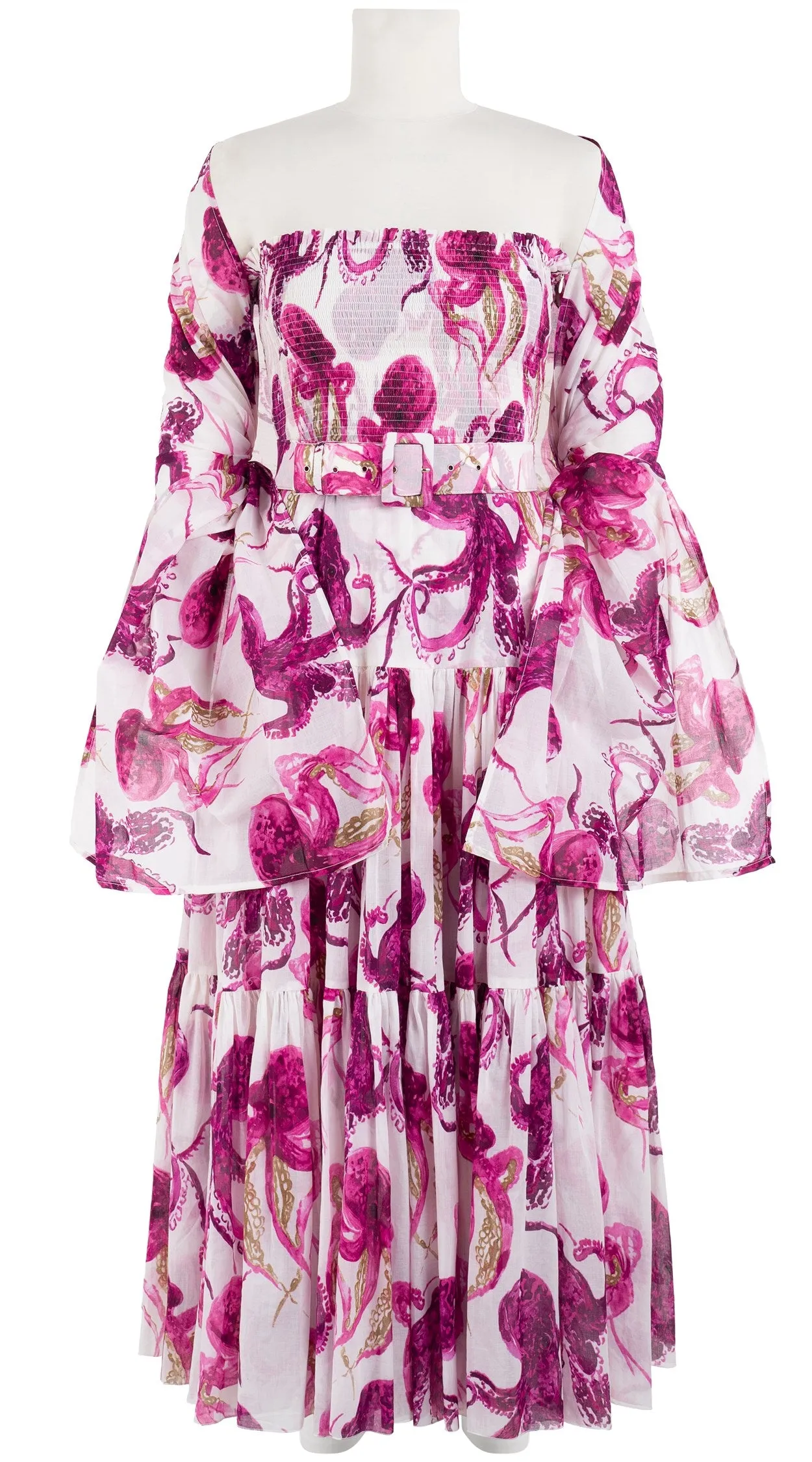Emma Dress Tube Smock Band Strapless Midi Plus Length Cotton Musola (Octopus)