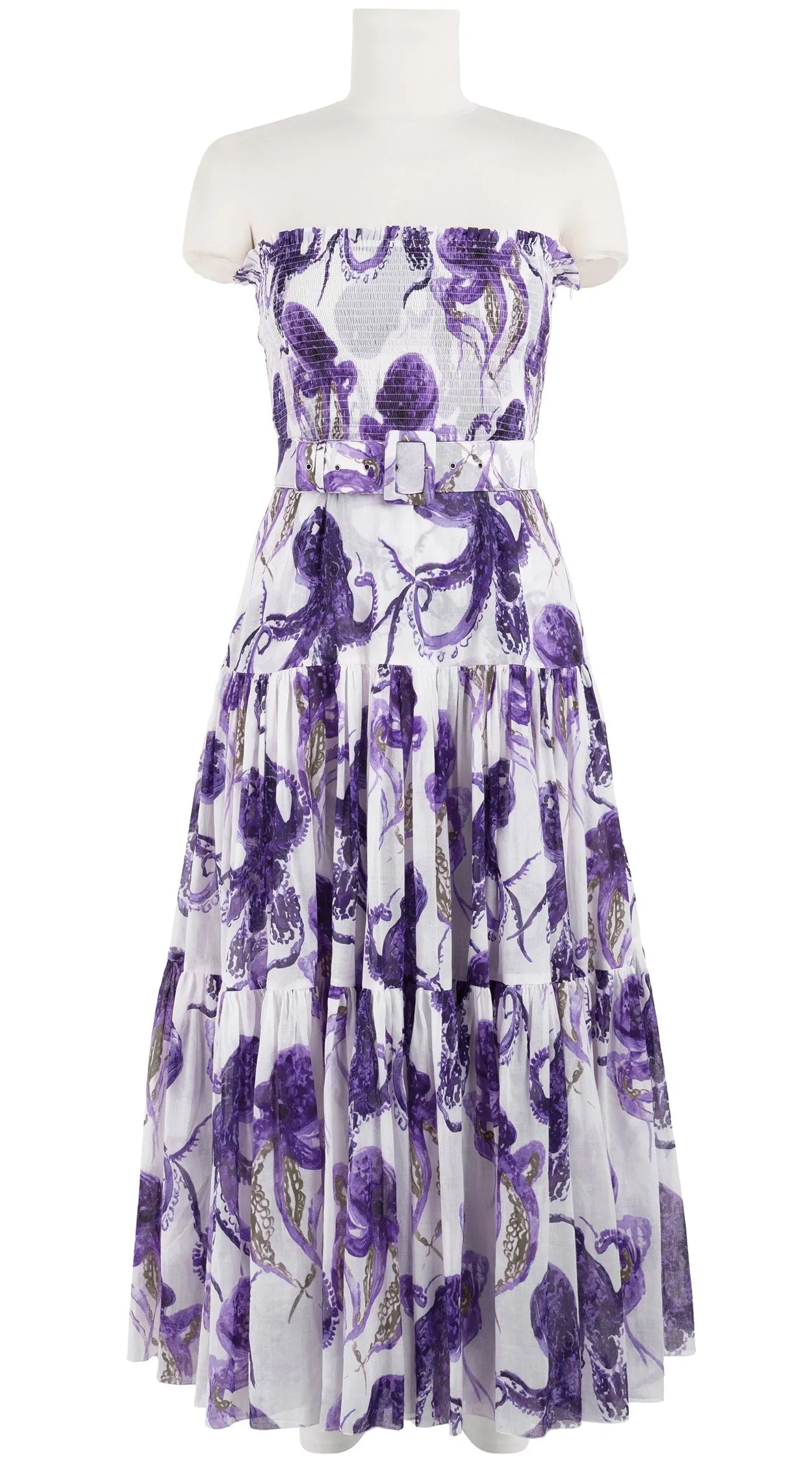 Emma Dress Tube Smock Band Strapless Midi Plus Length Cotton Musola (Octopus)