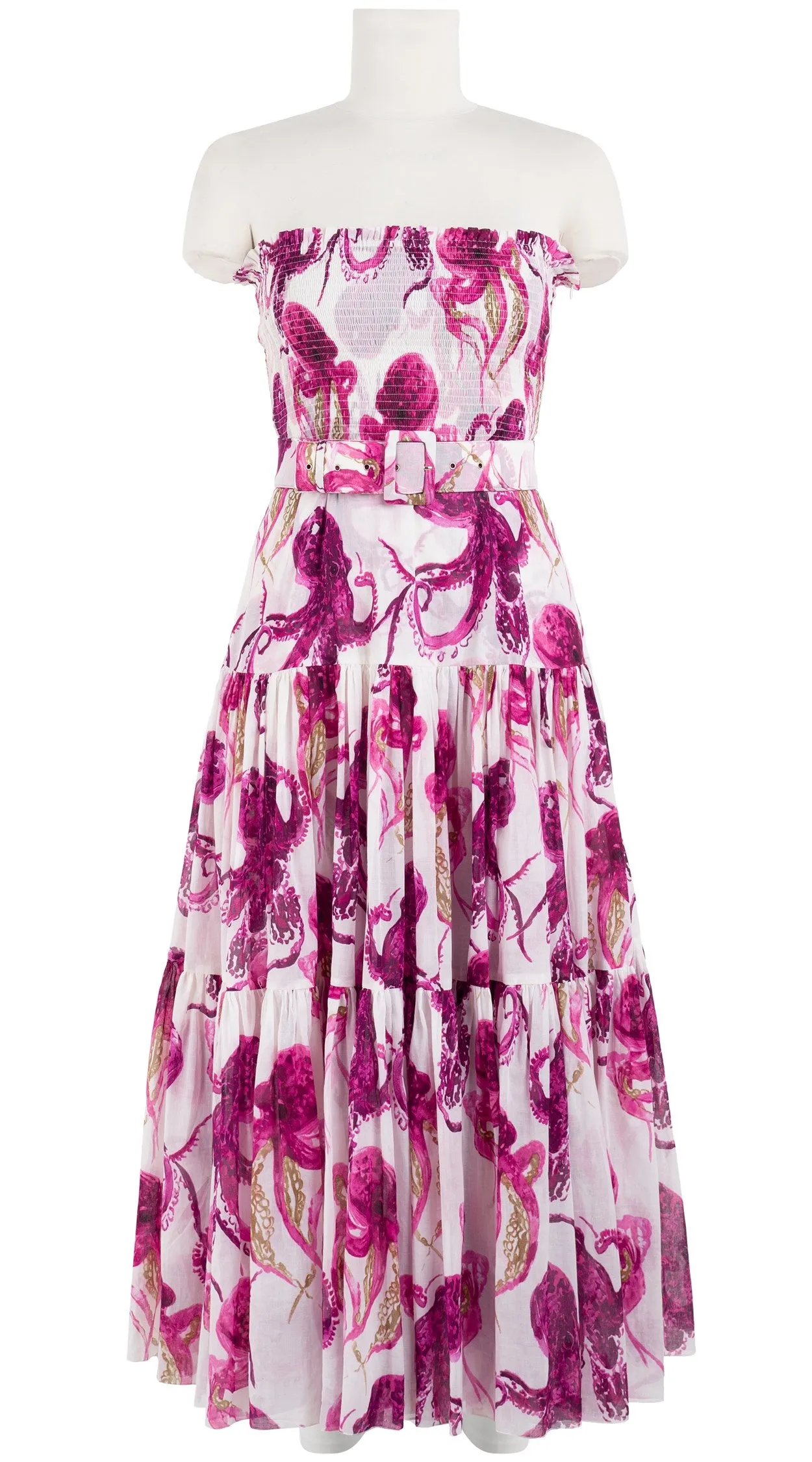 Emma Dress Tube Smock Band Strapless Midi Plus Length Cotton Musola (Octopus)
