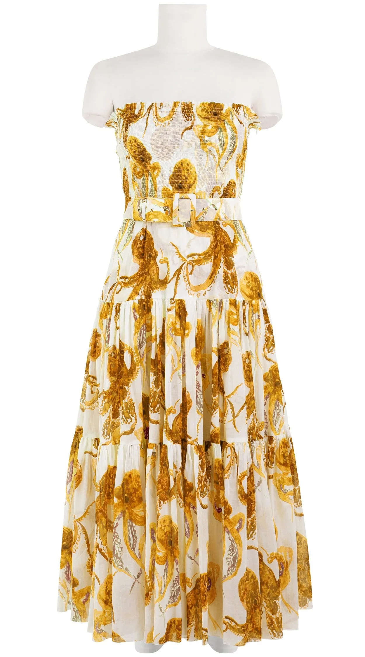 Emma Dress Tube Smock Band Strapless Midi Plus Length Cotton Musola (Octopus)