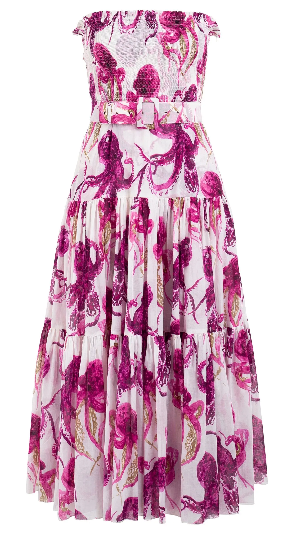 Emma Dress Tube Smock Band Strapless Midi Plus Length Cotton Musola (Octopus)
