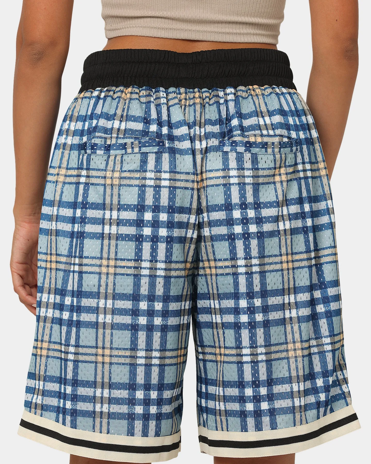 EN ES Team Basketball Shorts Blue Plaid