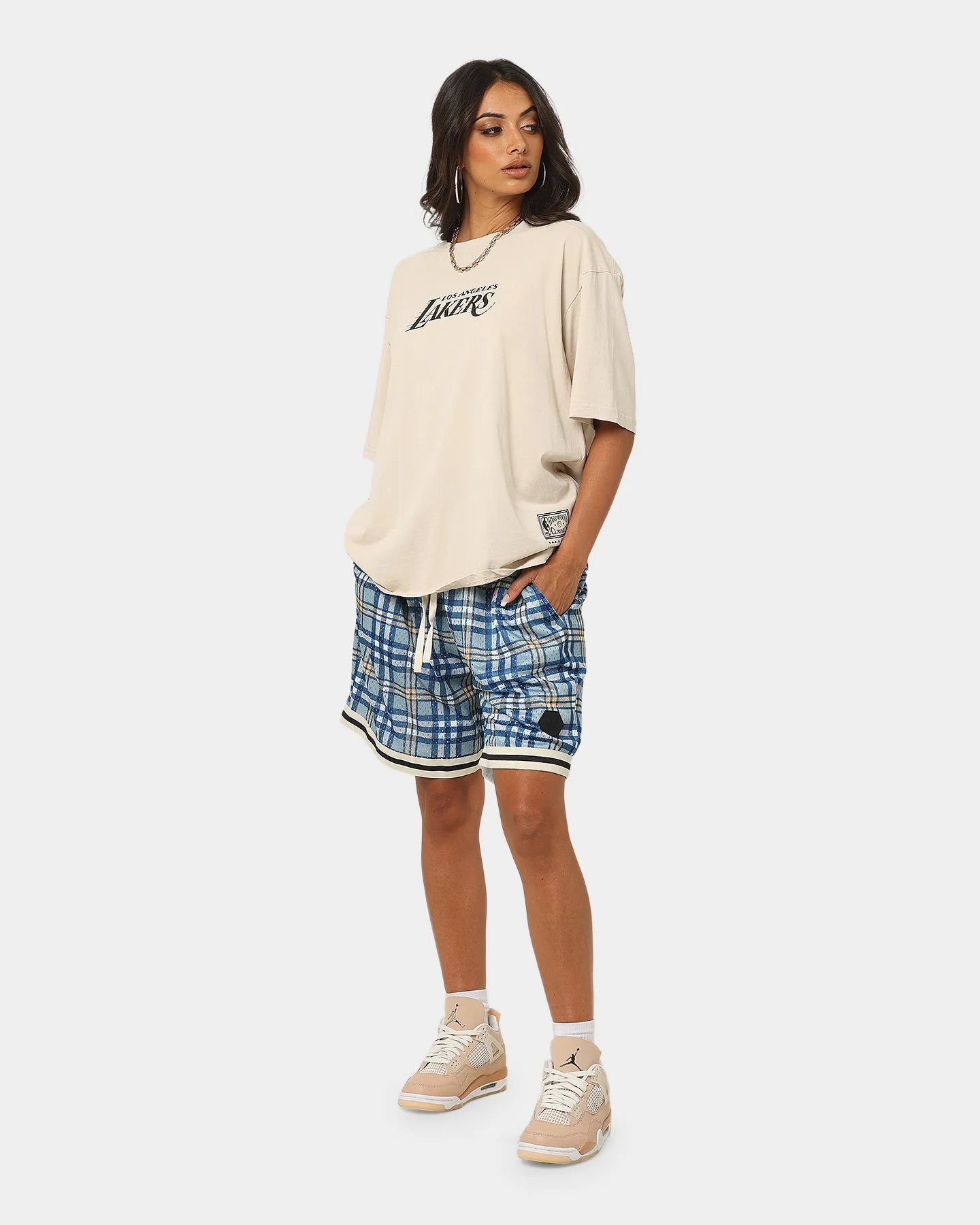 EN ES Team Basketball Shorts Blue Plaid