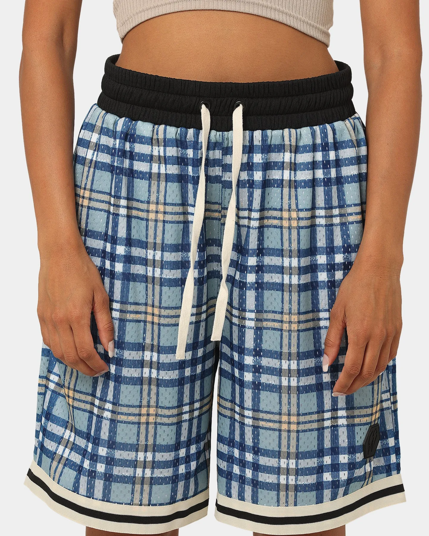 EN ES Team Basketball Shorts Blue Plaid