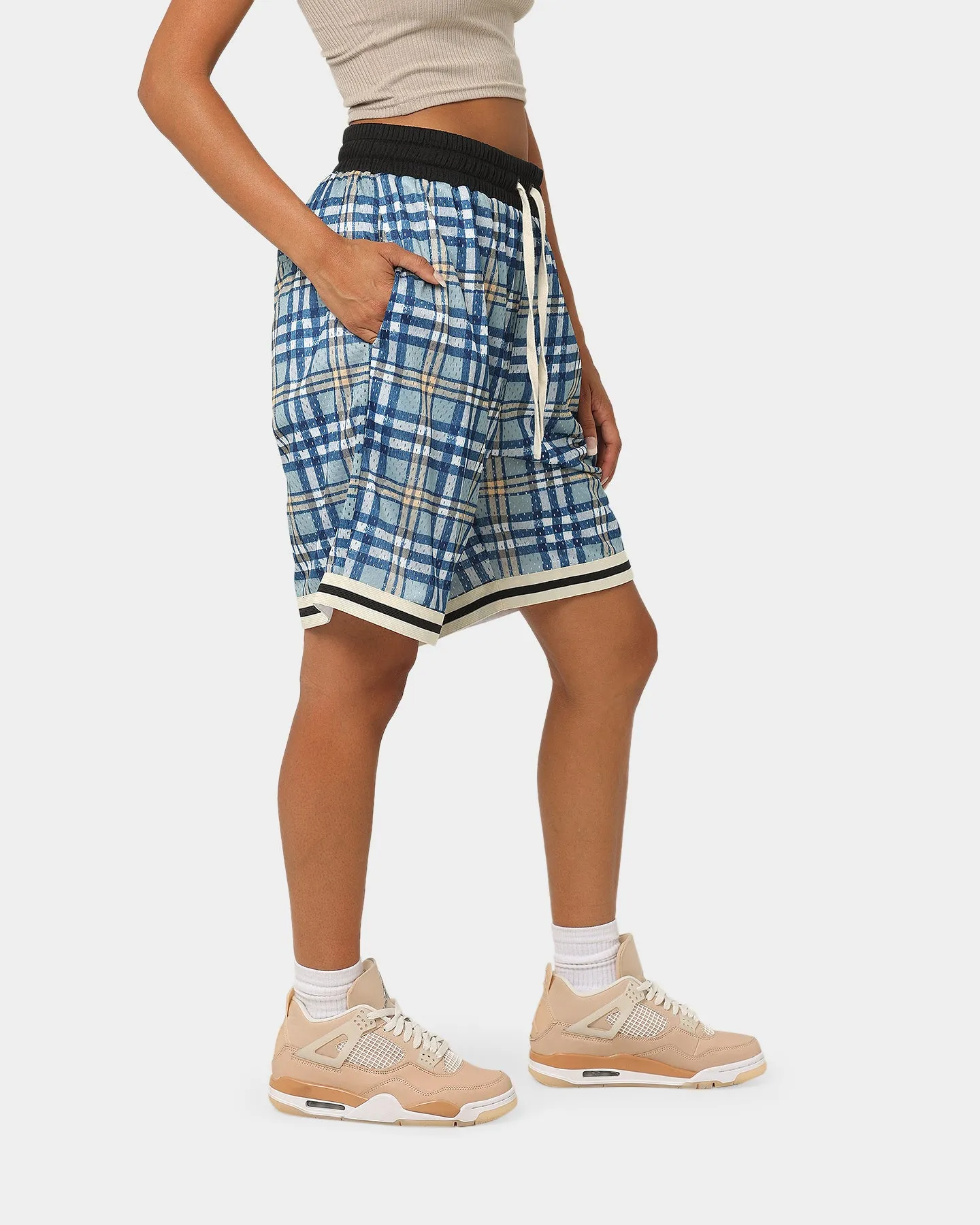 EN ES Team Basketball Shorts Blue Plaid