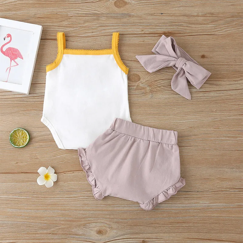 Fashion Three-Piece Baby Girl Sling Romper Plaid Shorts