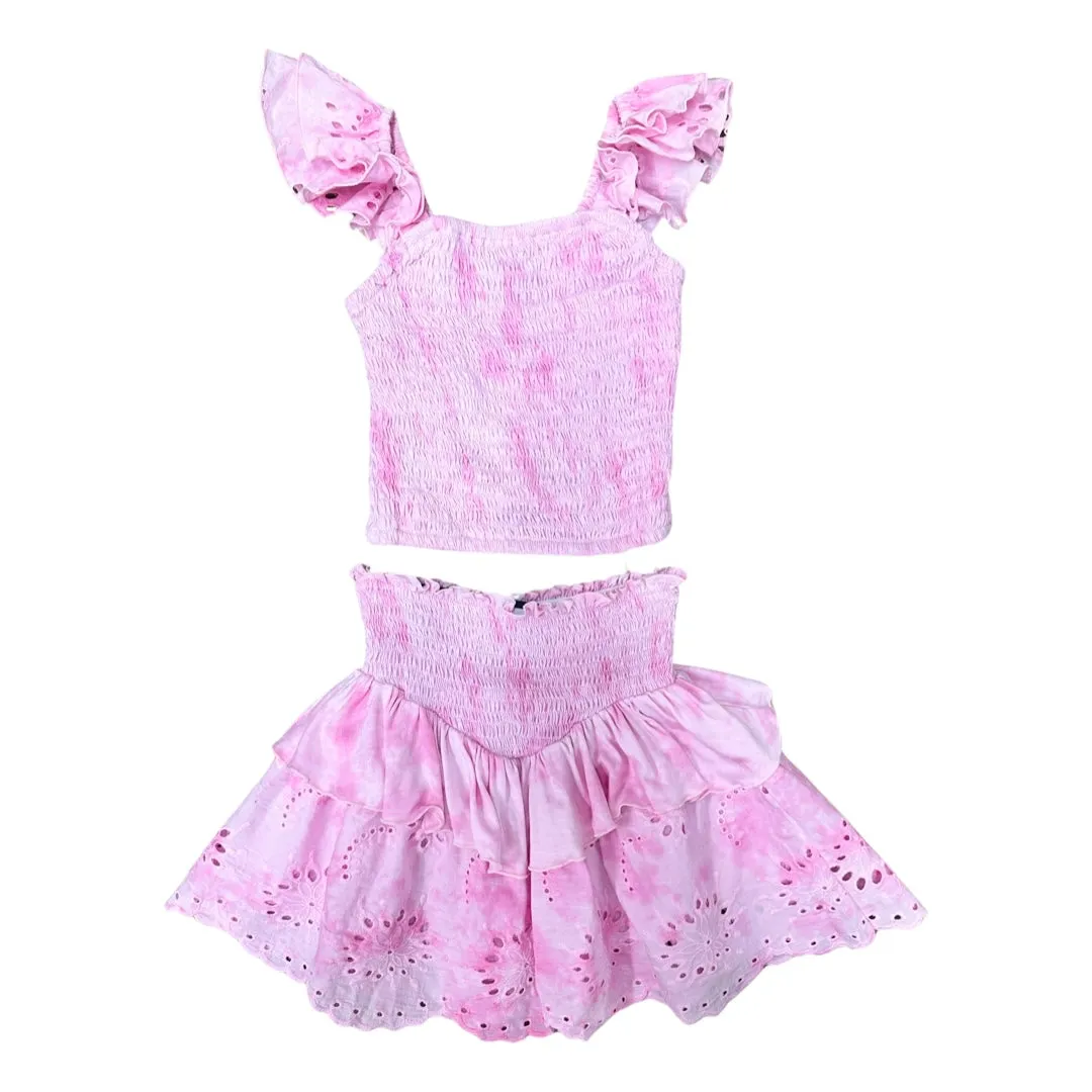 FBZ Pink Tie Dye Eyelet Tiered Skirt