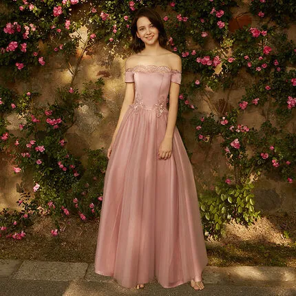 [Final Sale]Size AU14 Dusty Rose Embroidery Cold Shoulder Bridesmaid Dress