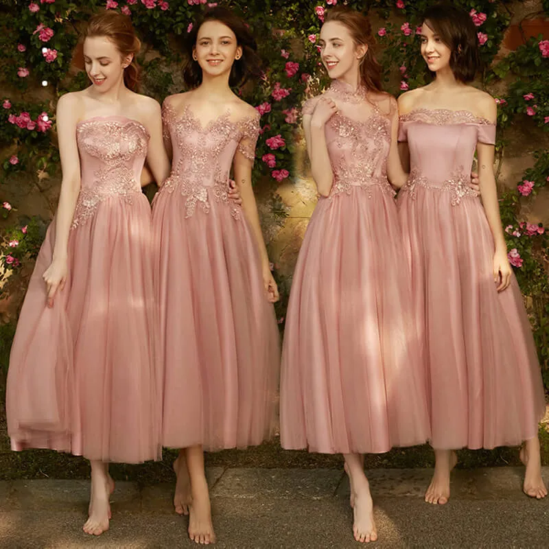 [Final Sale]Size AU14 Dusty Rose Embroidery Cold Shoulder Bridesmaid Dress
