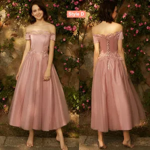 [Final Sale]Size AU14 Dusty Rose Embroidery Cold Shoulder Bridesmaid Dress