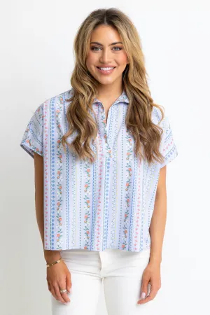 Floral French Vine Classic V Neck Collar Top