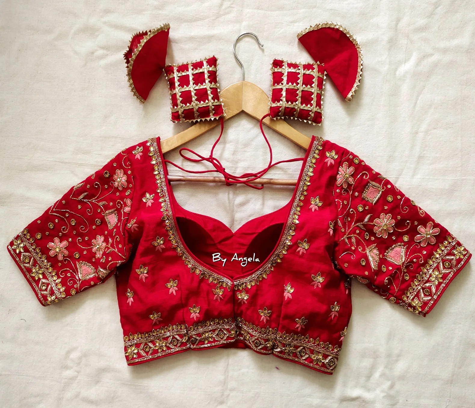 Floral Jaal Sleeve Blouse - Rose Red
