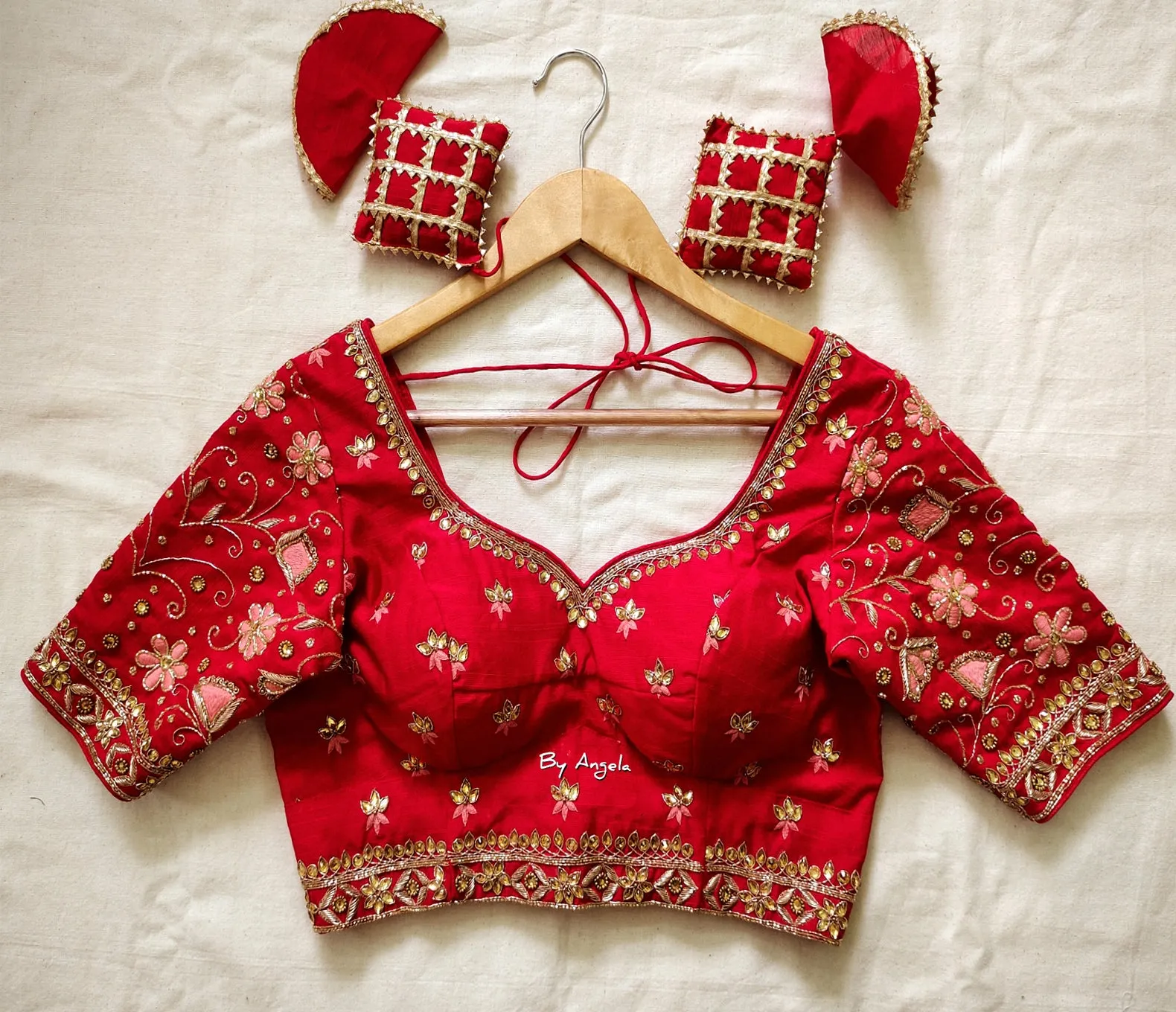 Floral Jaal Sleeve Blouse - Rose Red