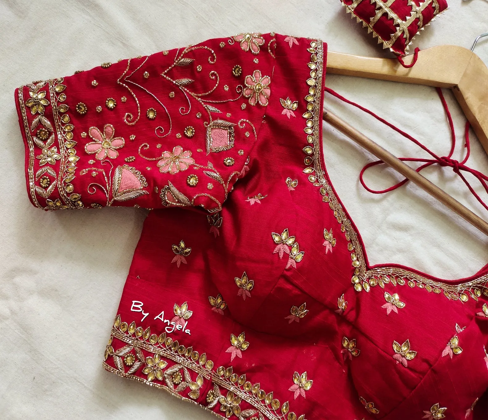 Floral Jaal Sleeve Blouse - Rose Red