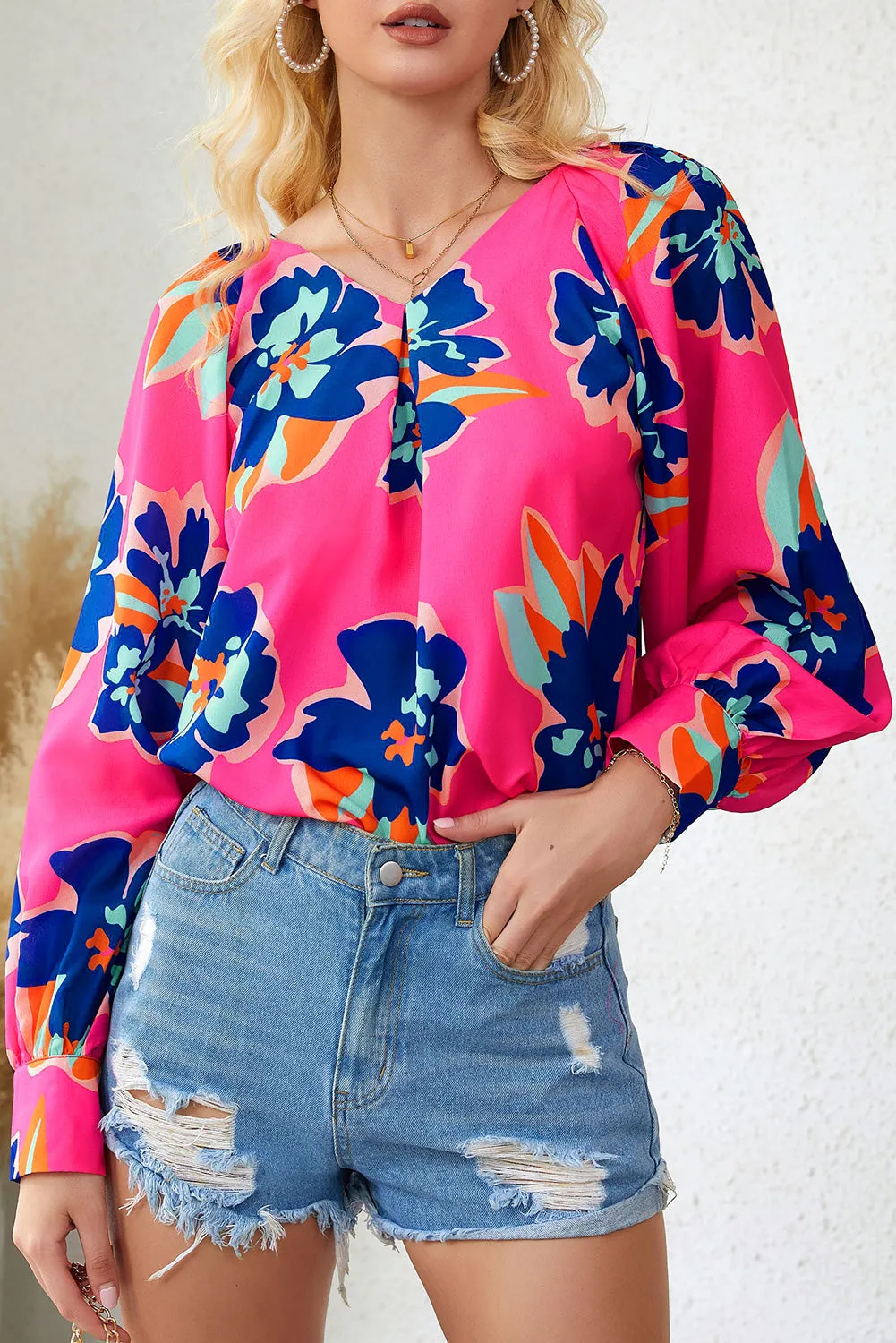 Flower Print Puff Sleeve Blouse