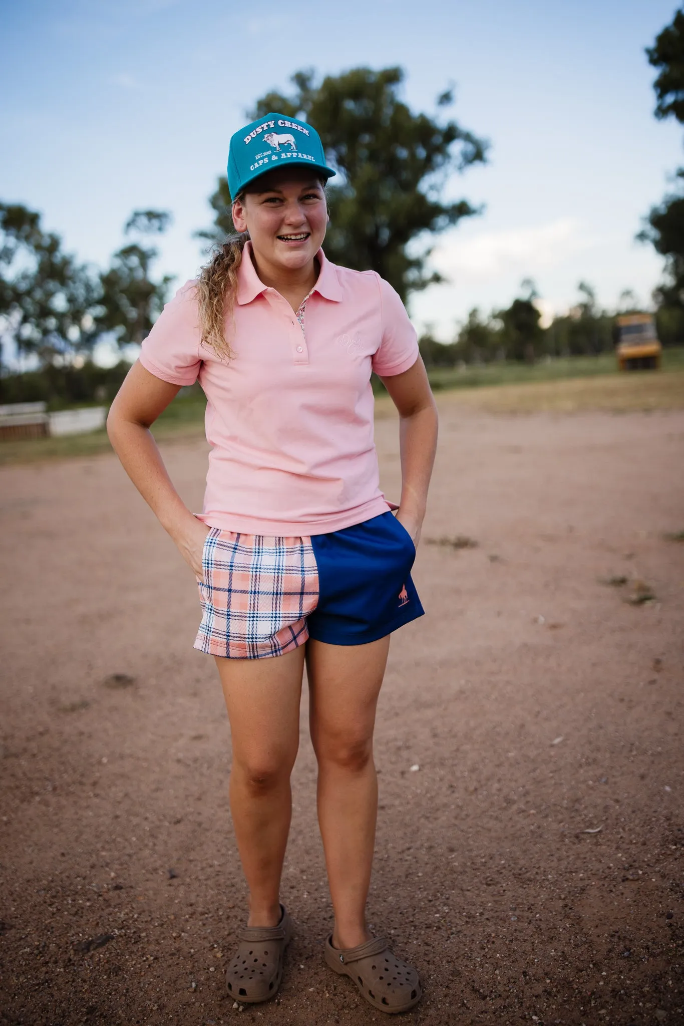 Footy Short Ladies Peach Plaid