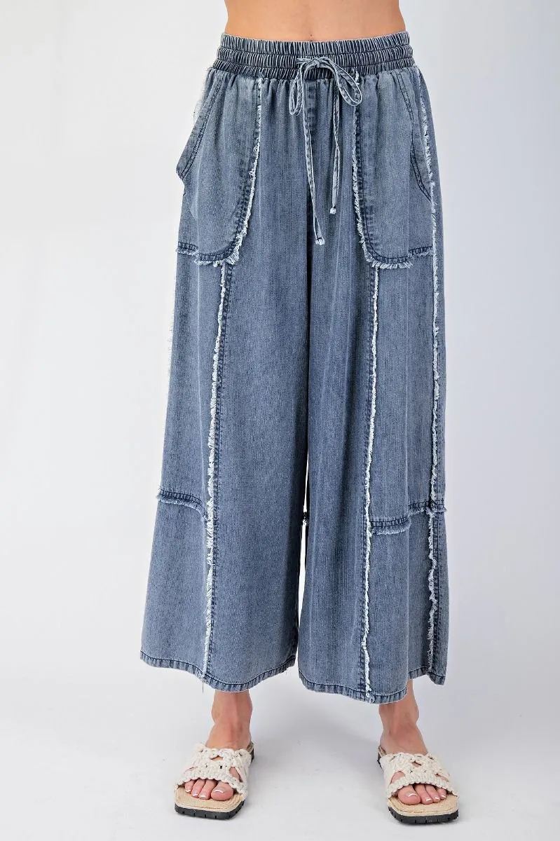 Frayed Chambray Palazzo Pants