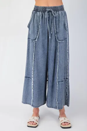 Frayed Chambray Palazzo Pants
