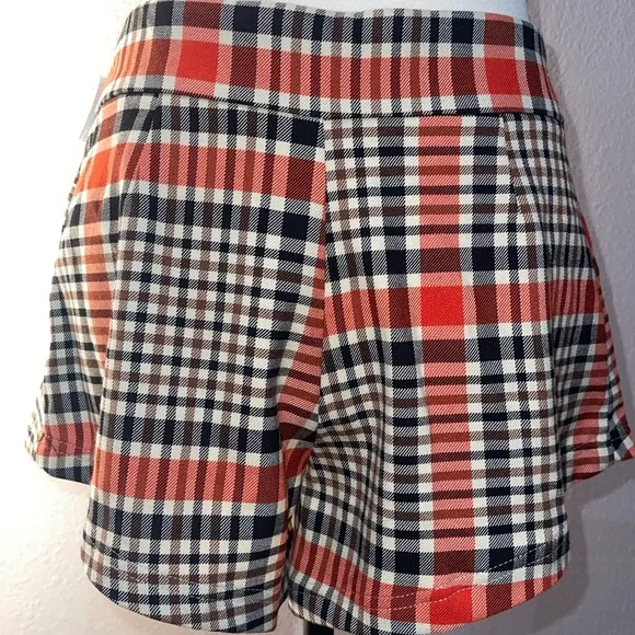 FREE PEOPLE Mayfair Pleated Shorts Orange Brown Black Tan Plaid New With Tags