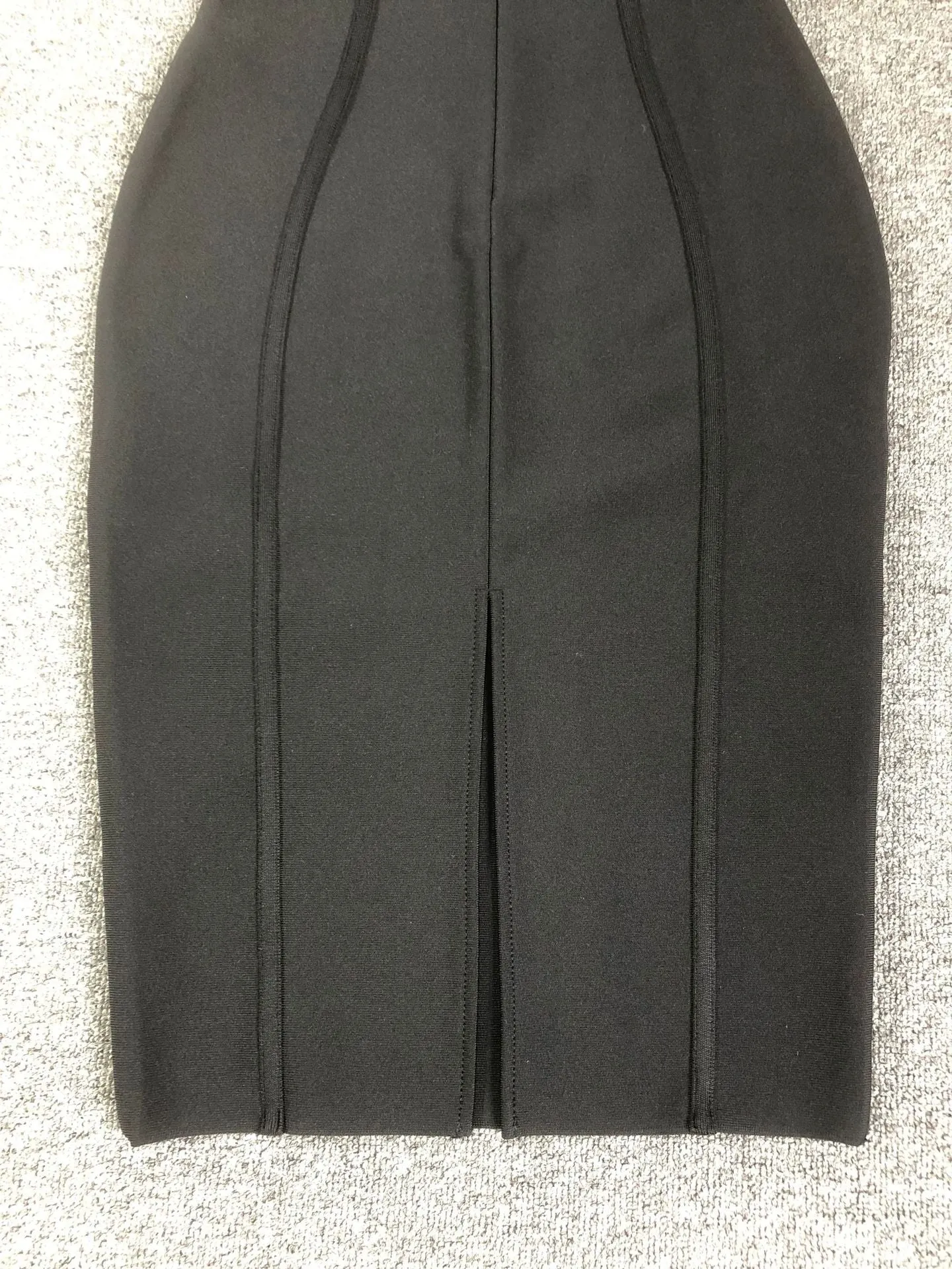 Fuzzy Trim Split Bodycon strapless midi Dress in black