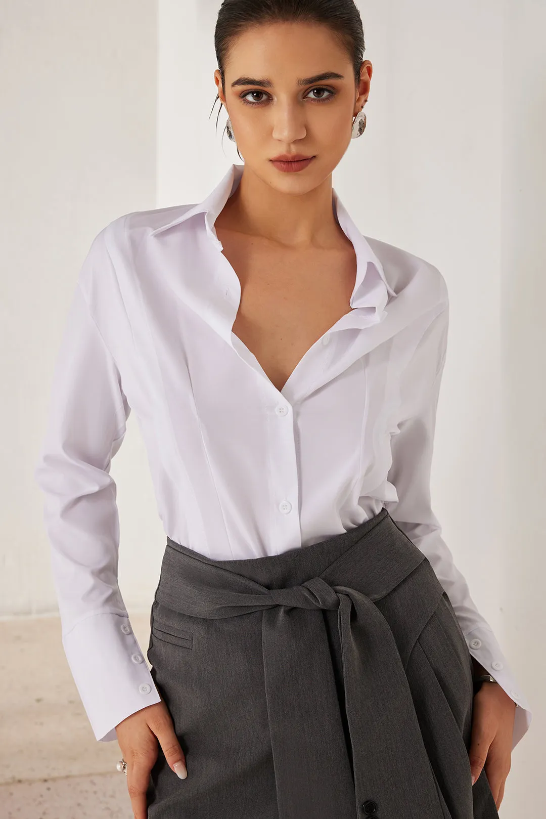 Galilea - Stylish Slit Design Woman's Long Sleeve Shirt