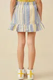 Girls Asymmetric Ruffle Ribbon Tie Striped Skirt