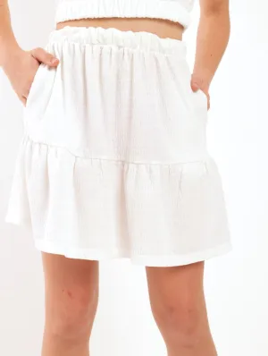 Girls Bubble Tiered Skirt - White