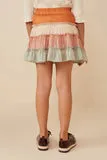 Girls Drawstring Color Blocked Textured Tier Skirt