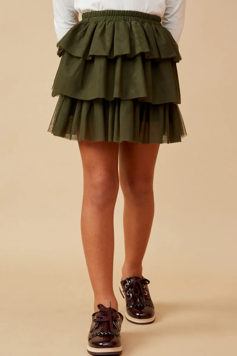 Girls Elastic Waist Tiered Mesh Skirt