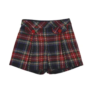 Girls Plaid Shorts-Navy Cherry 4.217