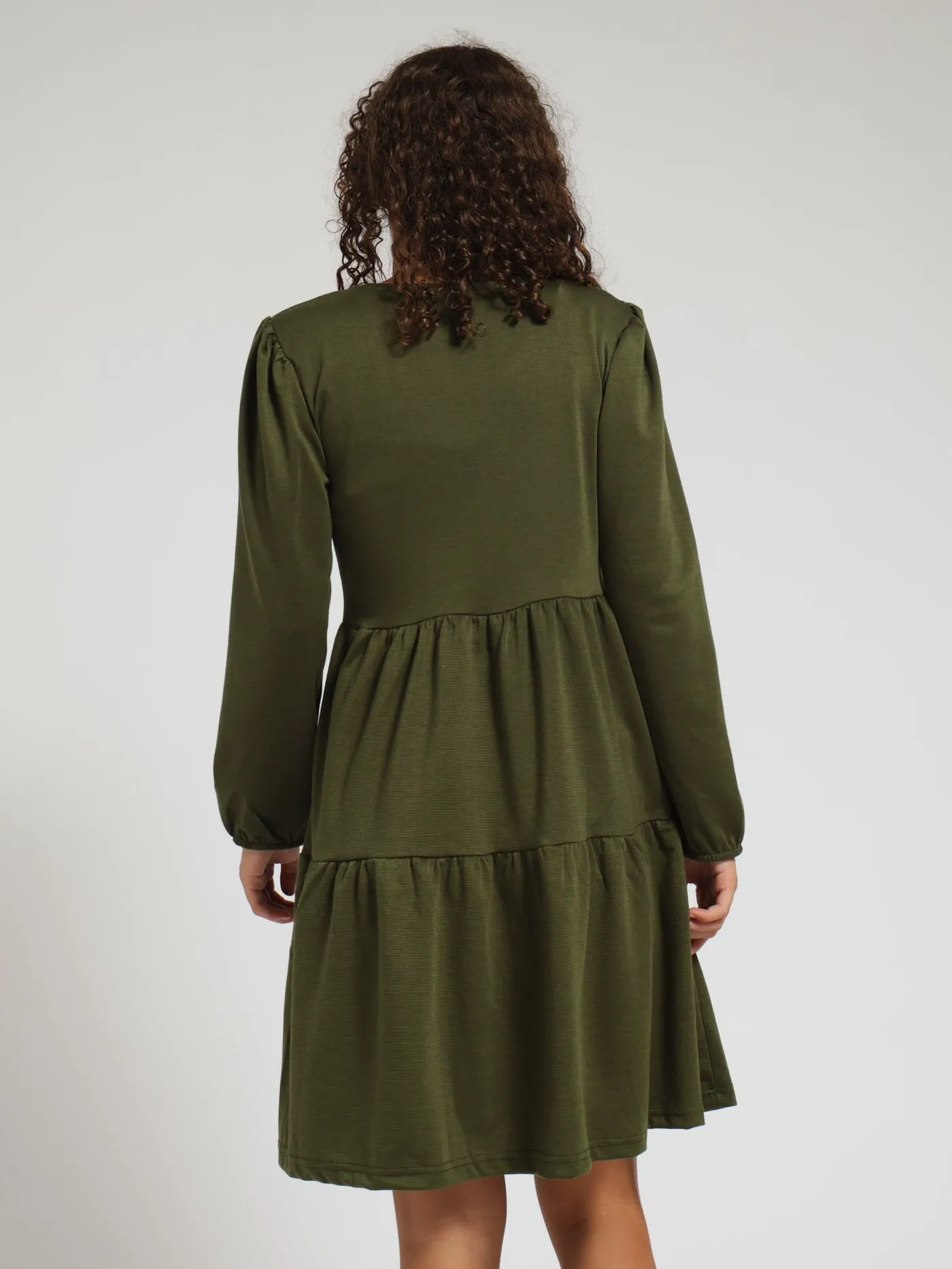 Girls Ponti Tiered Dress - Fatigue