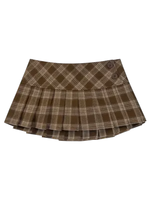 Girly Plaid Pleated Mini Skirt (Brown)